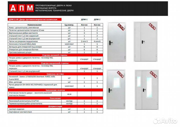 Двери противопожарные стальные EI 60