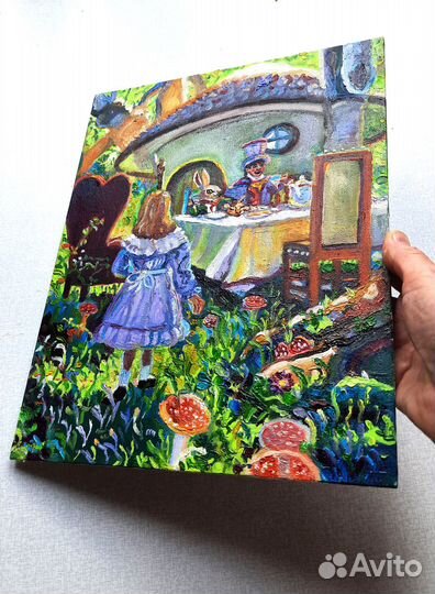 Картина маслом Алиса в стране чудес 30см на 24 см