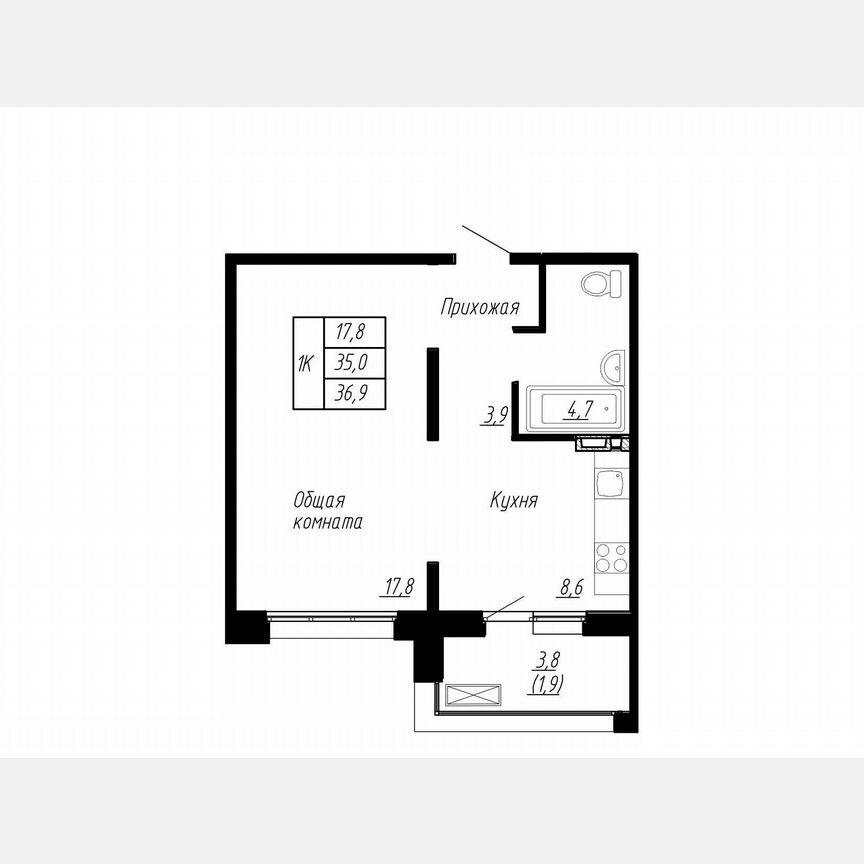 1-к. квартира, 36,9 м², 6/17 эт.
