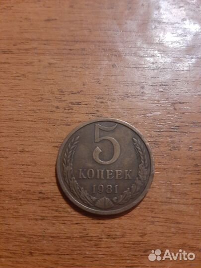 Медная монета 5 копеек 1981