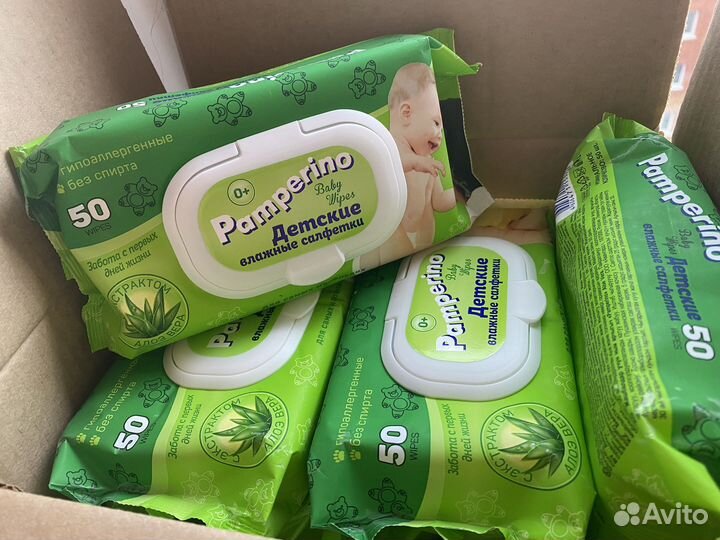 Влажные детские салфетки pamperino