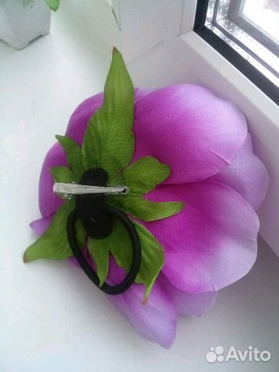 Резинка заколка брошка цветок Пион большой d14 см