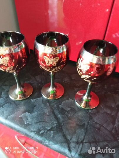 Фужеры цветное стекло 6шт. Разнос никелерованный