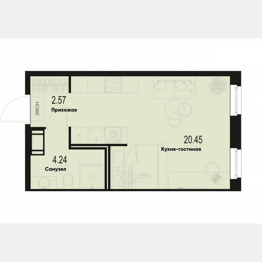 Квартира-студия, 27,3 м², 3/12 эт.