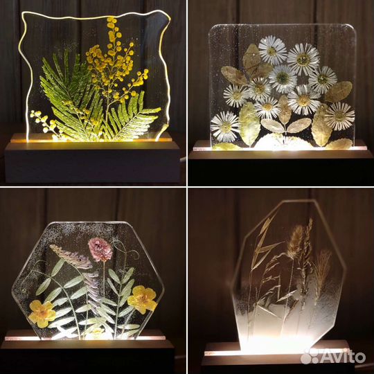 Ночник из эпоксидной смолы и цветов Ручная работа