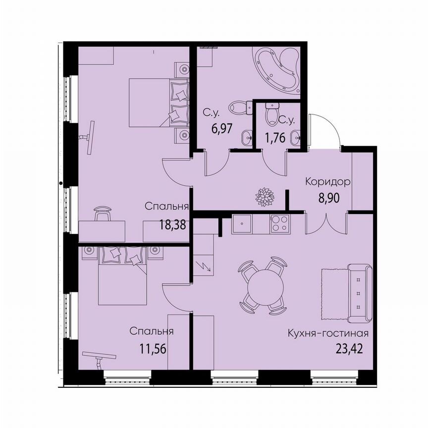 2-к. квартира, 70,9 м², 2/11 эт.