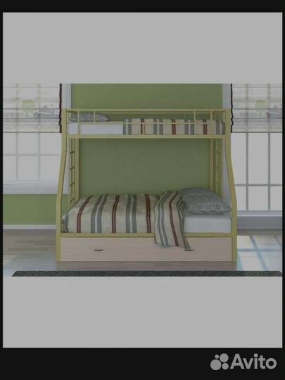 Двухъярусная кровать с матрасами и чехлами