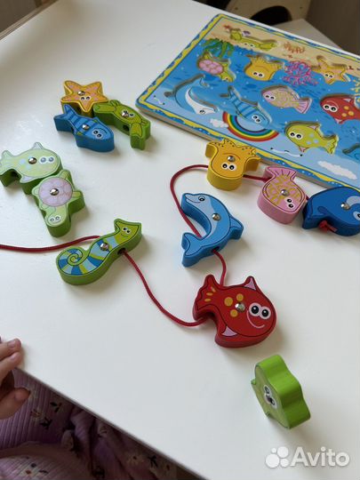 Магнитная рыбалка сортер деревянная игрушка