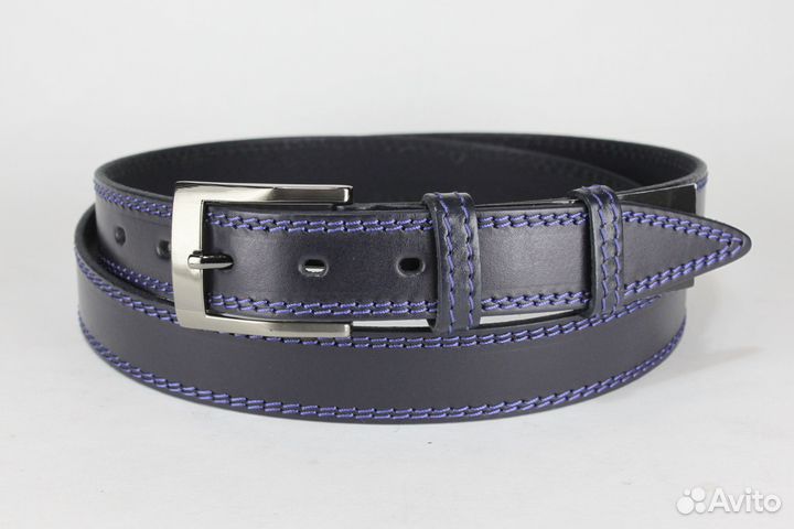 Мужской кожаный ремень 30 мм, синий