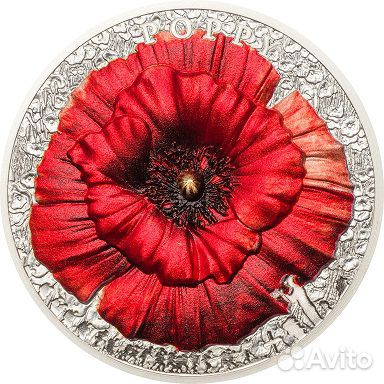 Монета Мак серебро Палау 2019 год футляр