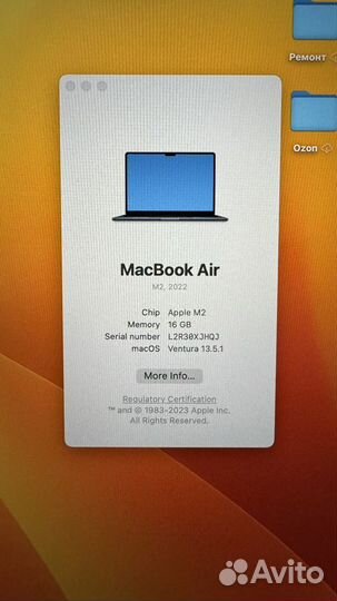 Macbook air 13 m2 16ram 512gb 2022