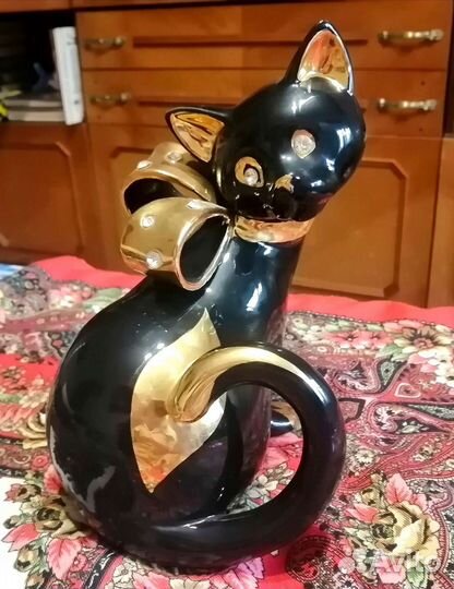 Статуэтка чёрная кошечка С бантом