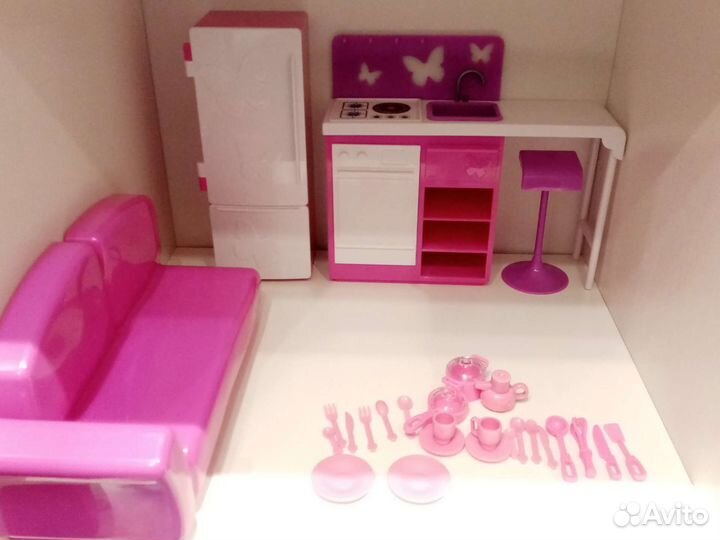 Новая кукольная мебель кухня с диваном и посудой