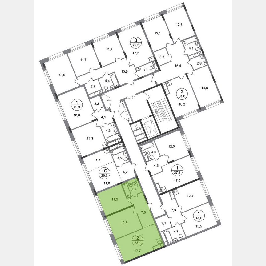 2-к. квартира, 53,1 м², 6/17 эт.