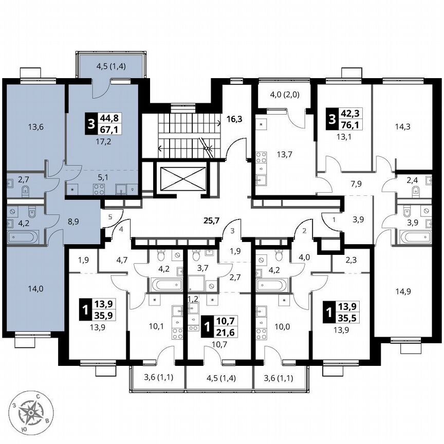 2-к. квартира, 67,1 м², 6/6 эт.