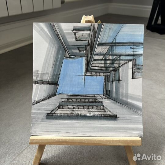 Графическая картина, Питерский колодец, графика