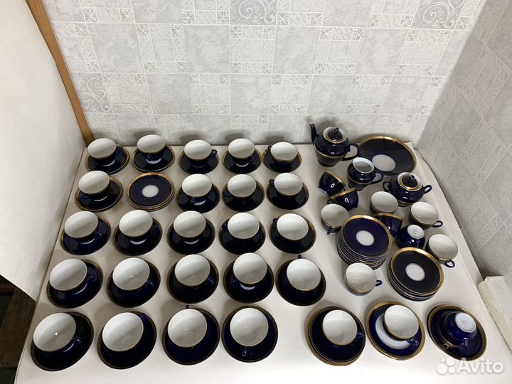 Чайный фарфоровый сервиз кобальт. Колосок лфз