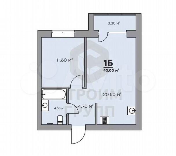1-к. квартира, 43 м², 5/9 эт.