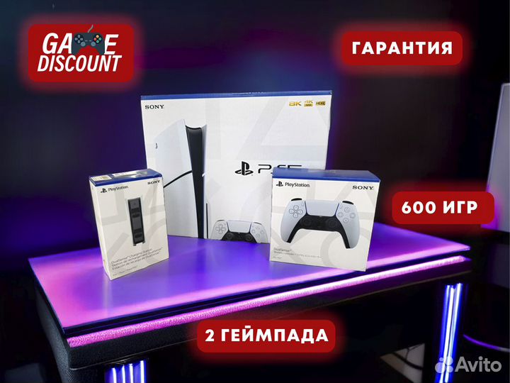 Ps5 slim С Диском Новая +2 Джойстика + 600 Игр