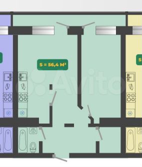 2-к. квартира, 56,4 м², 5/9 эт.