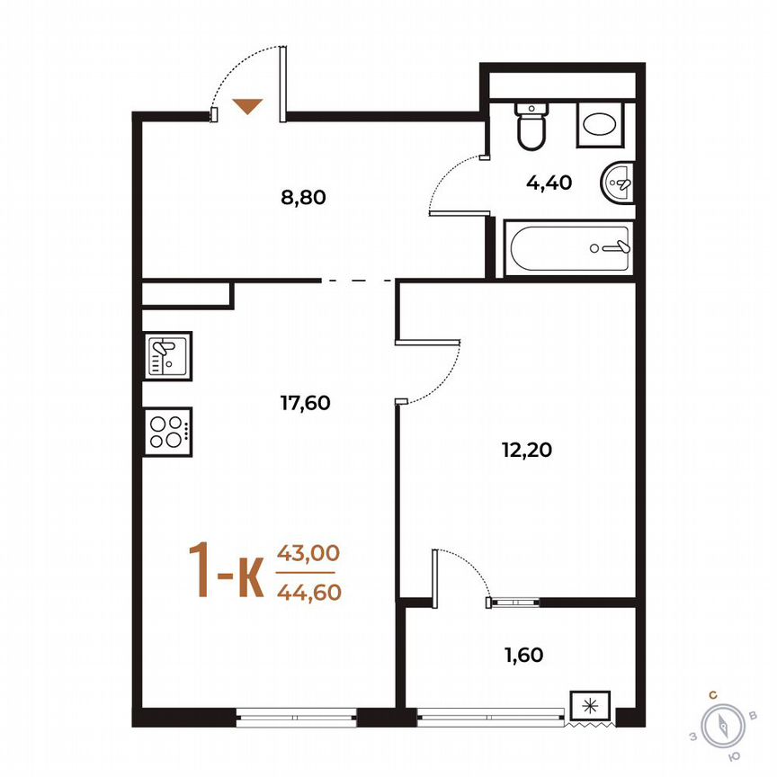1-к. квартира, 44,6 м², 7/8 эт.