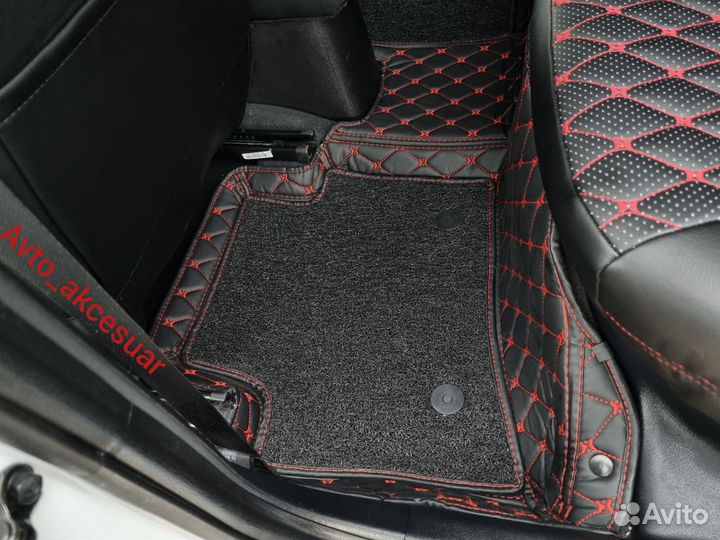 Чехлы Киа Рио 4 - Хендай Солярис 2 с красной Vip