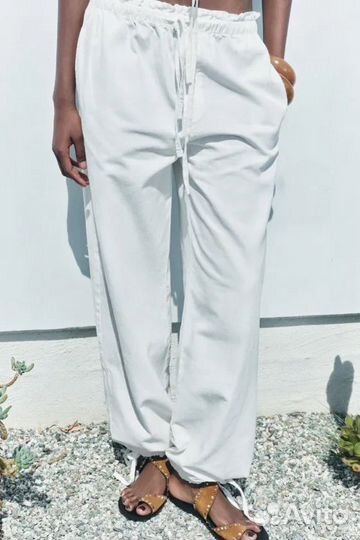 Брюки джоггеры zara из смесилого льна новые
