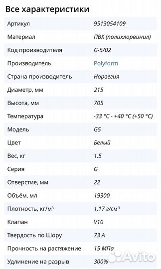 Кранец Polyform G5 215705мм белый