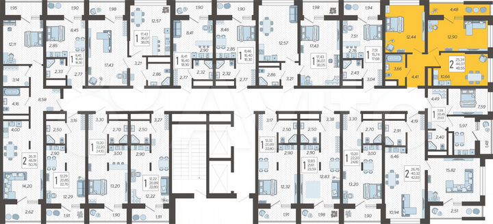 2-к. квартира, 48,6 м², 15/19 эт.