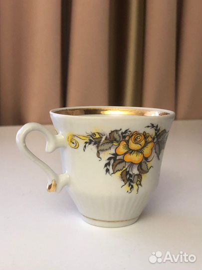 Кофейный сервиз фарфоровый 1970 г. Розы с золотом