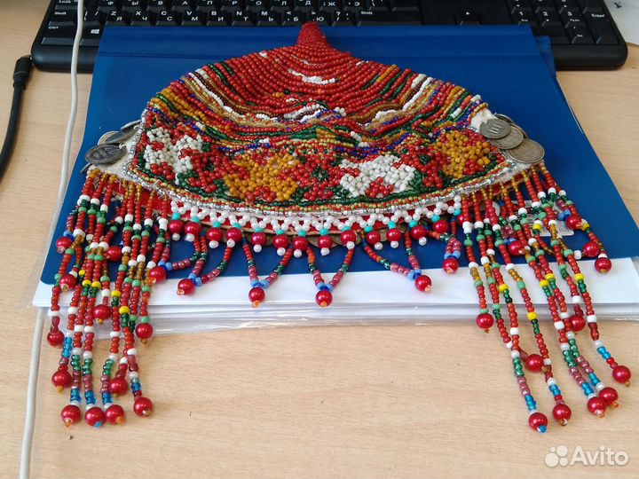 Национальная чувашская шапка, вышивка, монеты сер