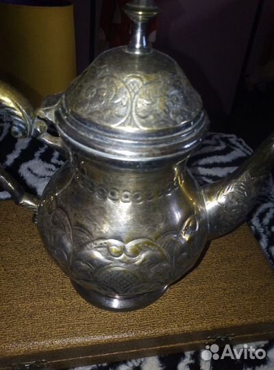 Кофейно-чайн. латунный сервиз с серебрениемиз СССР