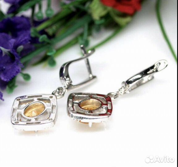 Серебряные серьги с цитринами