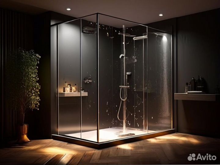 Душевые стеклянные ограждения с установкой