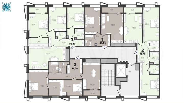 2-к. квартира, 77,8 м², 7/19 эт.