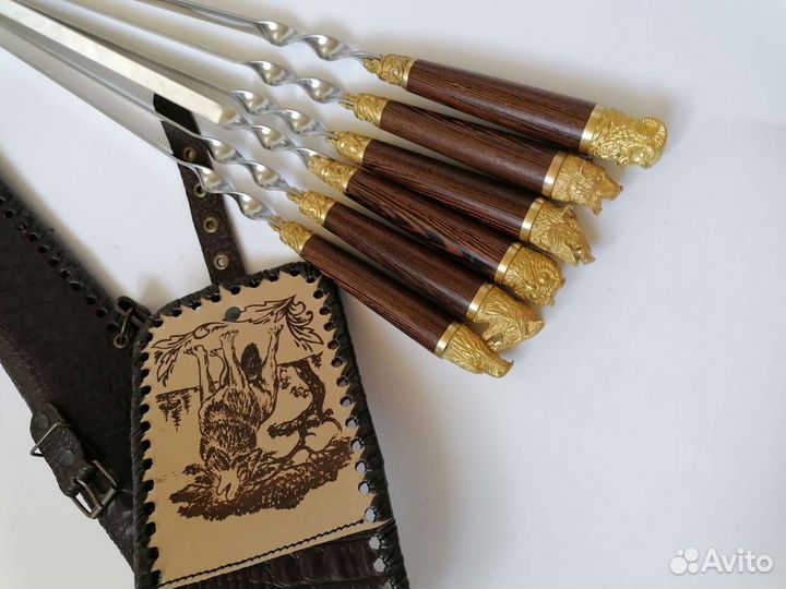 Шампура Звери с ручкой венге в колчане