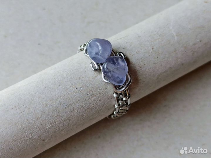 Кольцо с иолитом, нержавеющая сталь
