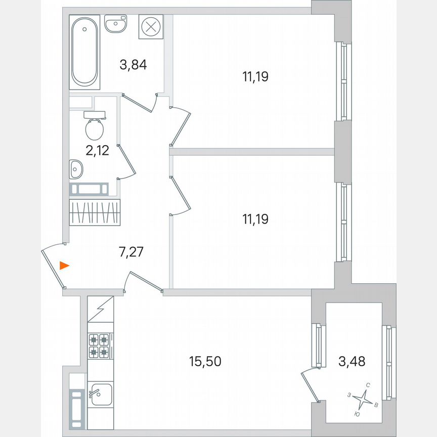 2-к. квартира, 52,9 м², 2/4 эт.