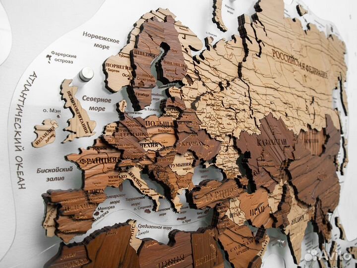 Карта мира из дерева премиум подарок Казань
