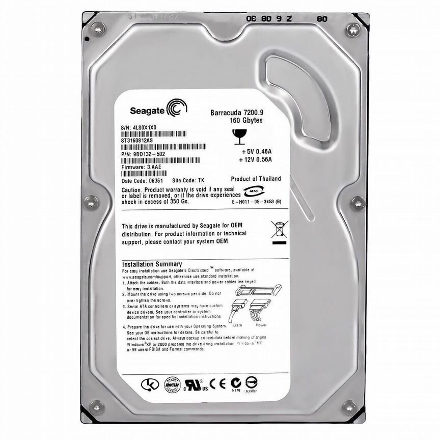 [ST3160812AS] Жесткий Диск Seagate 160gb Sata2 3,5 St3160812as