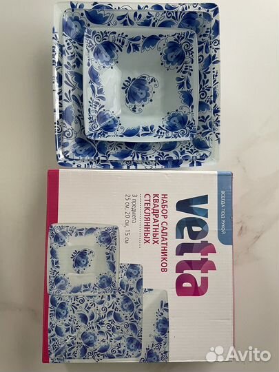 Набор салатников под гжель (стекло)