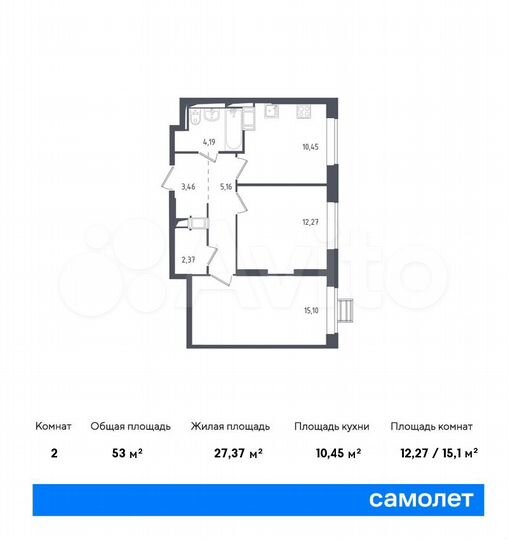 2-к. квартира, 53 м², 17/17 эт.