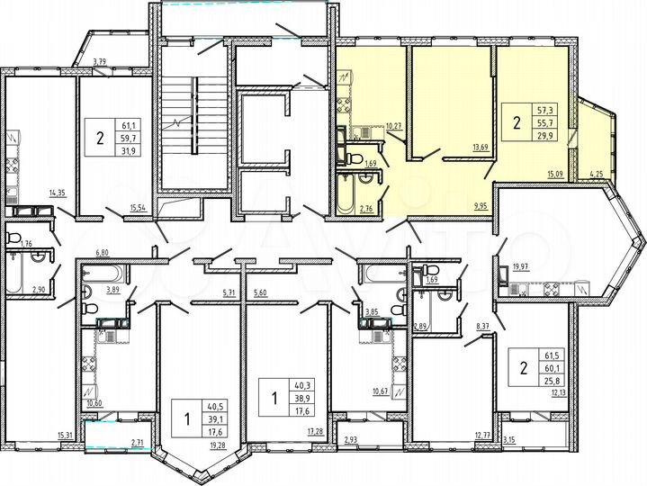2-к. квартира, 55,6 м², 13/18 эт.