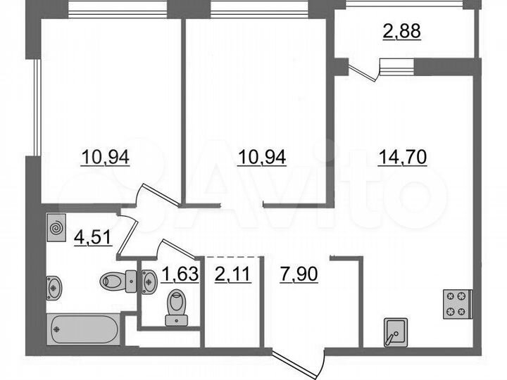 2-к. квартира, 54 м², 11/15 эт.