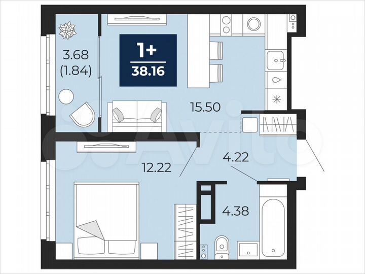 1-к. квартира, 38,2 м², 7/21 эт.