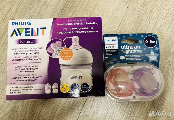 Пустышки и бутылочки Avent 0/6 наборы