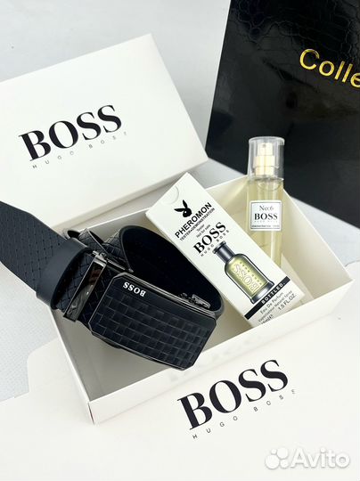 Подарочный набор Boss Ремень+духи+коробка