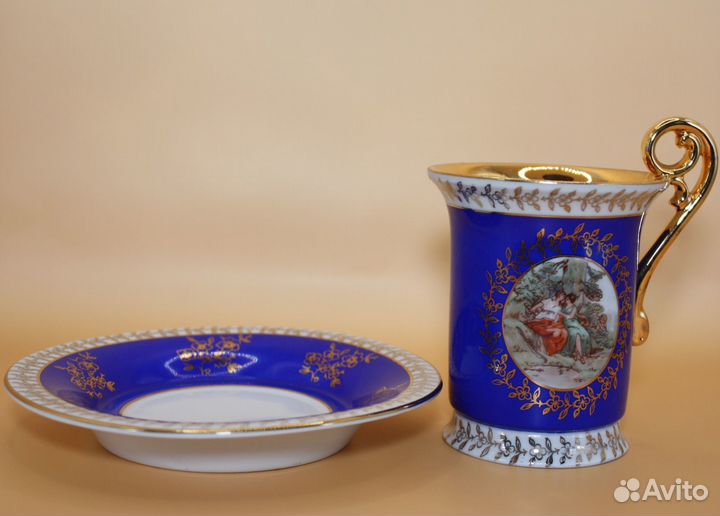 Винтажная кофейная пара, кобальт, Германия