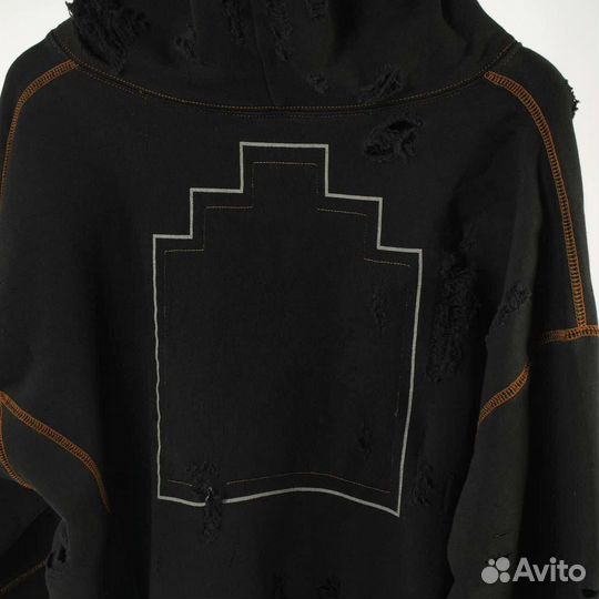 Рваное зип худи cavempt черное