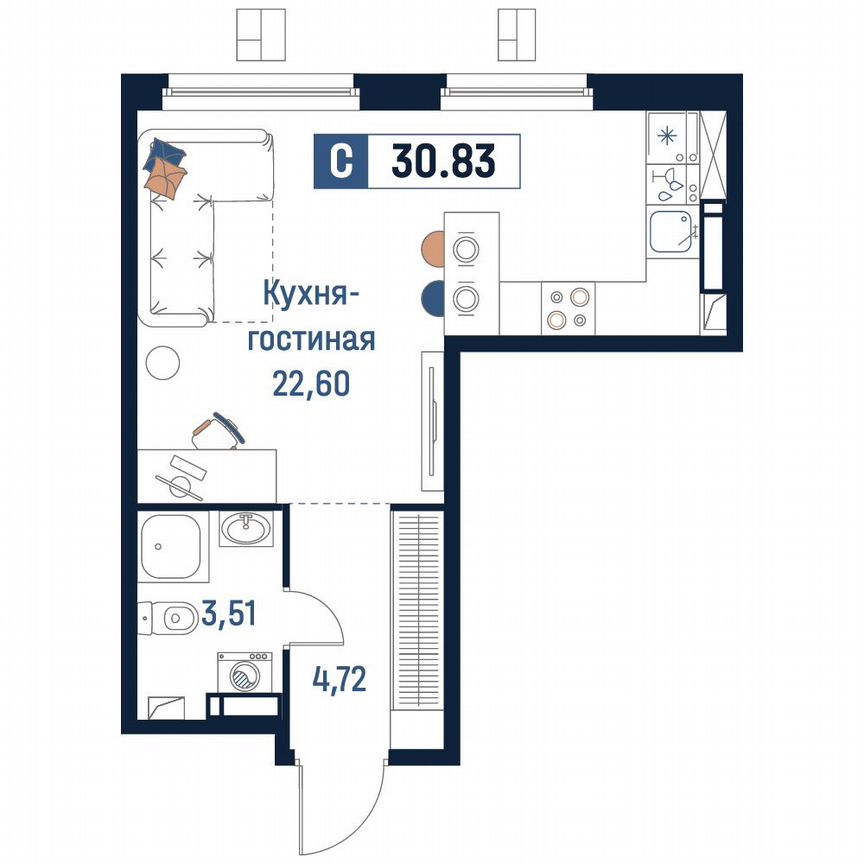 Квартира-студия, 30,8 м², 10/18 эт.